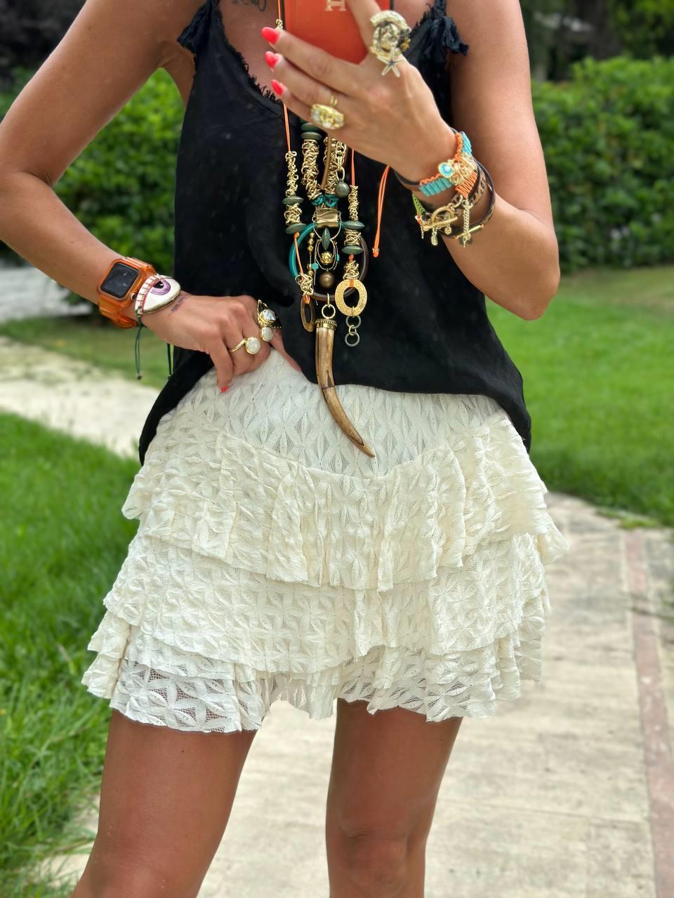 KREM DANTELLİ ŞORT ASTARLI ETEK