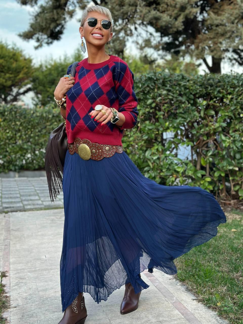 LACİVERT ASTARLI  ASİMETRİK TÜL ETEK 