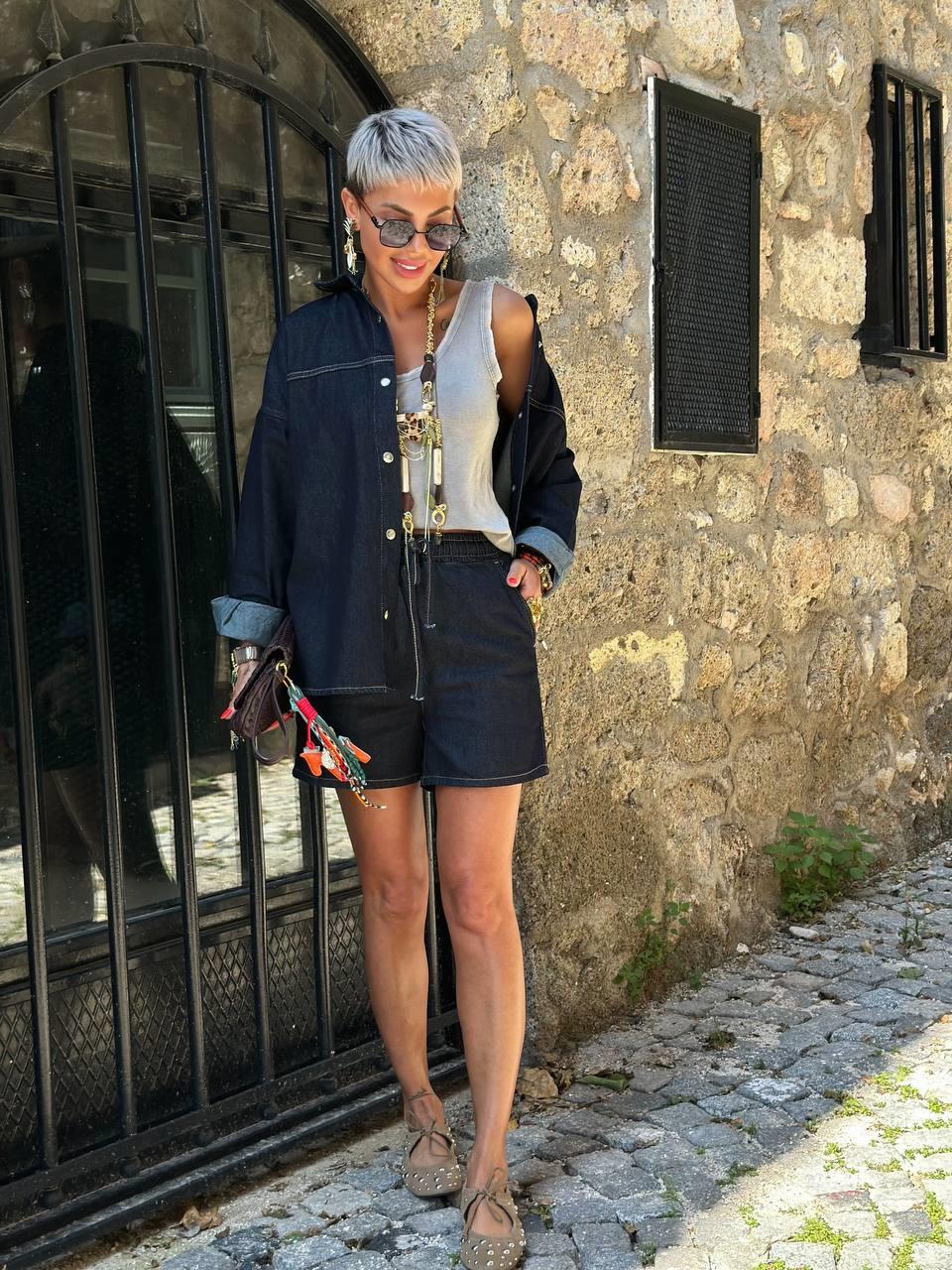 LACİVERT DENIM GÖMLEK ŞORTLU TAKIM