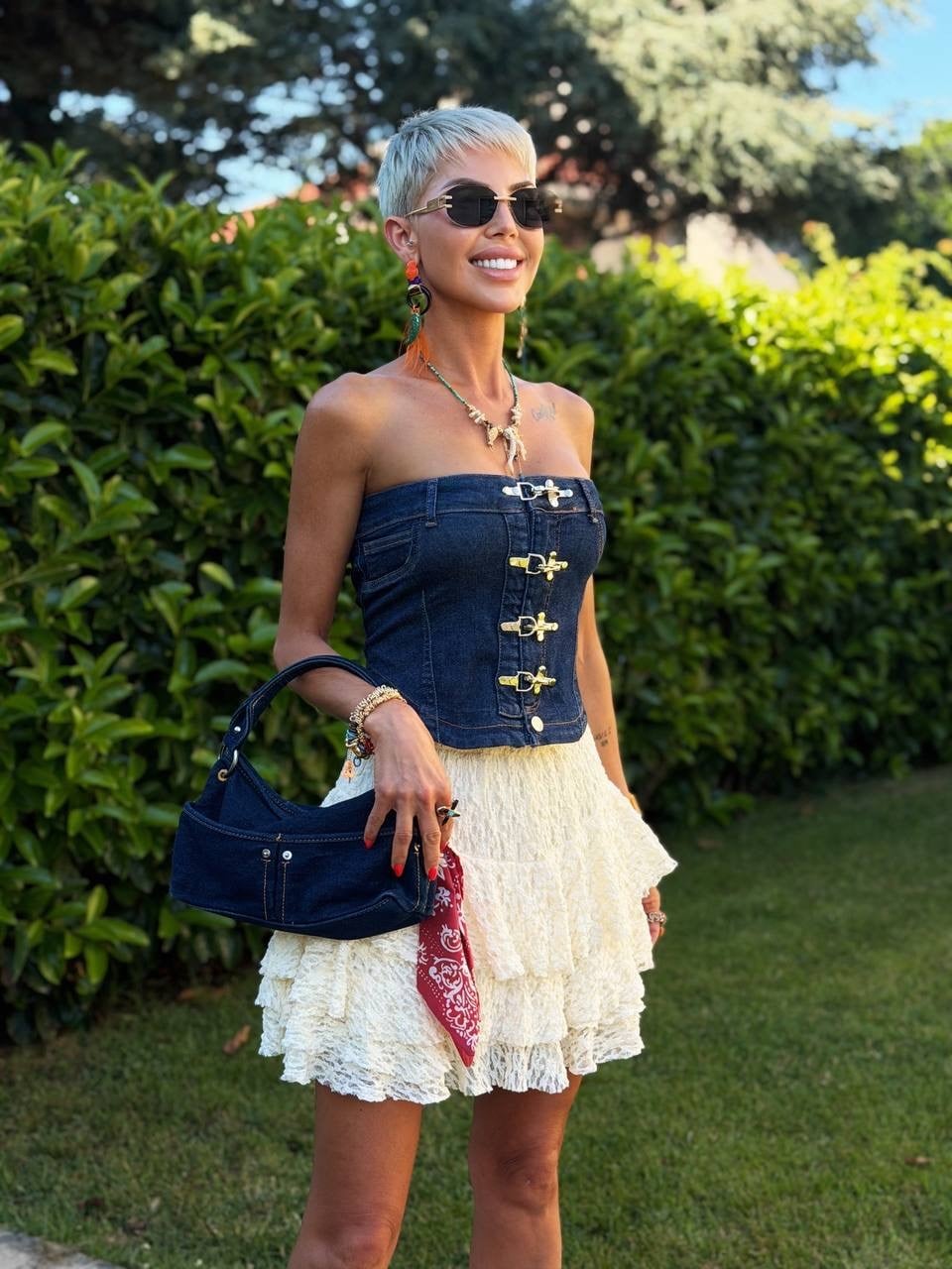 LACİVERT KANCALI DENIM CROP