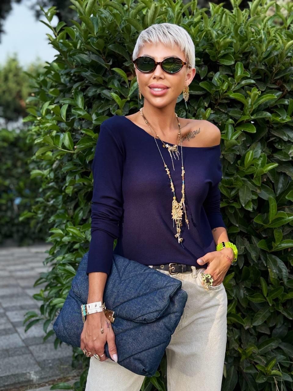 LACİVERT KAYIK YAKA PREMIUM BLUZ