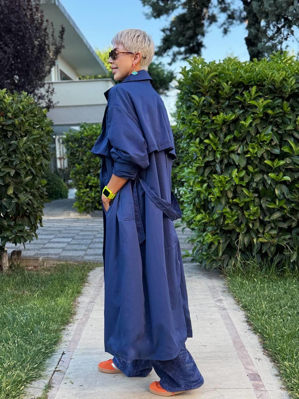 LACİVERT OVERSIZE ASTARLI TRENÇ