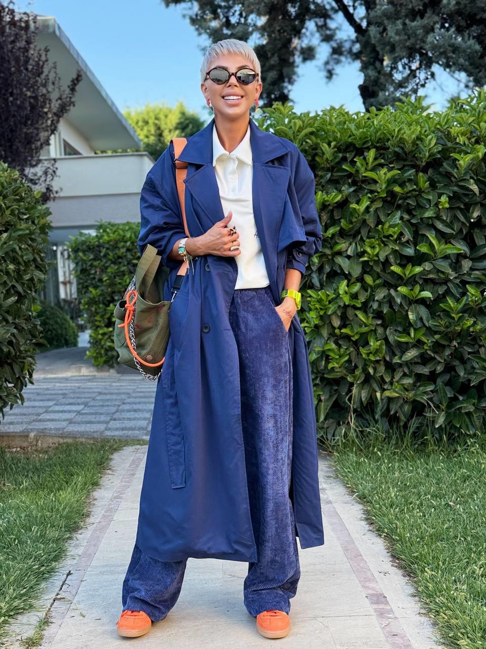 LACİVERT OVERSIZE ASTARLI TRENÇ