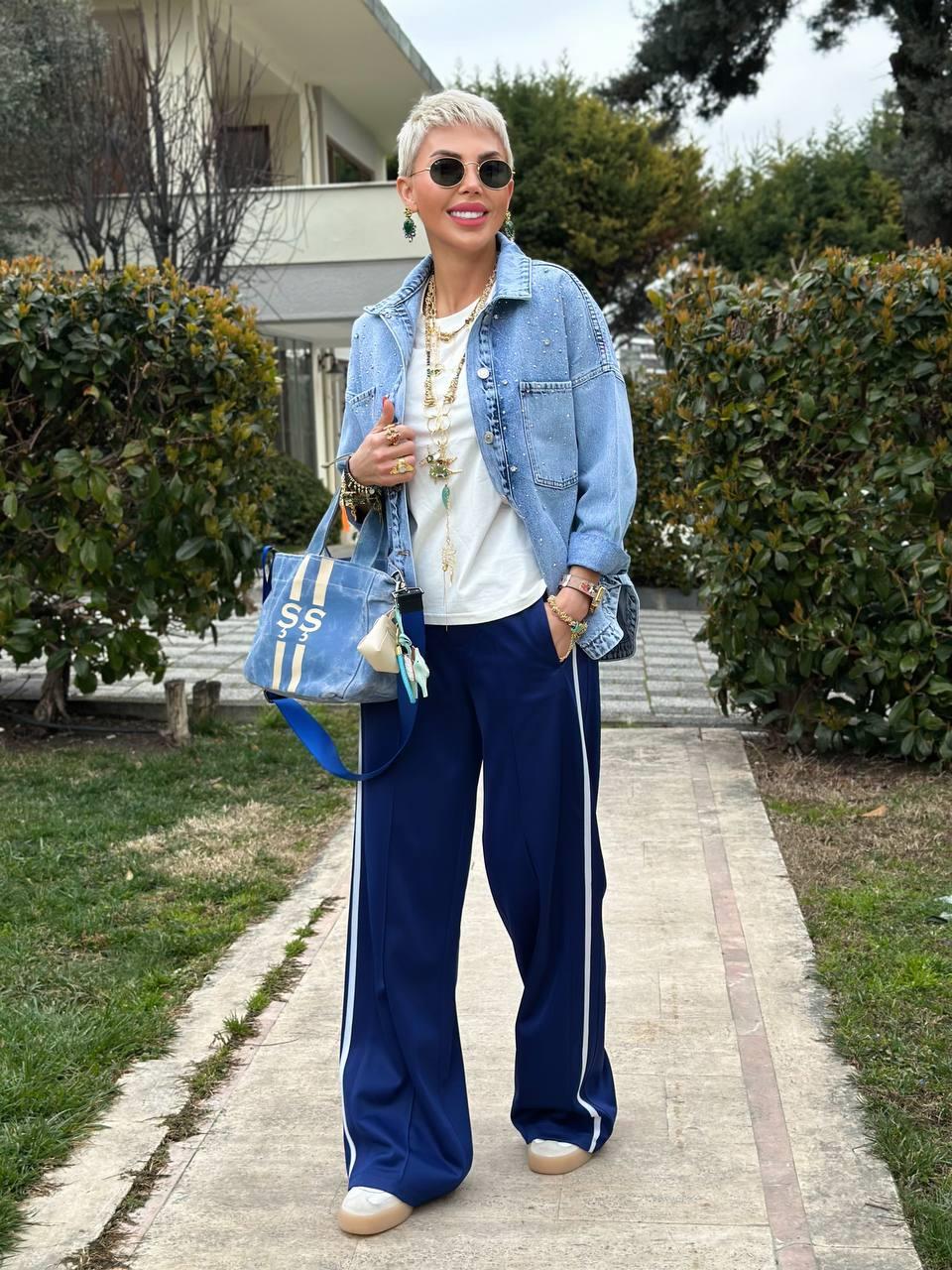 LACİVERT YANI TEK ŞERİTLİ PANTOLON
