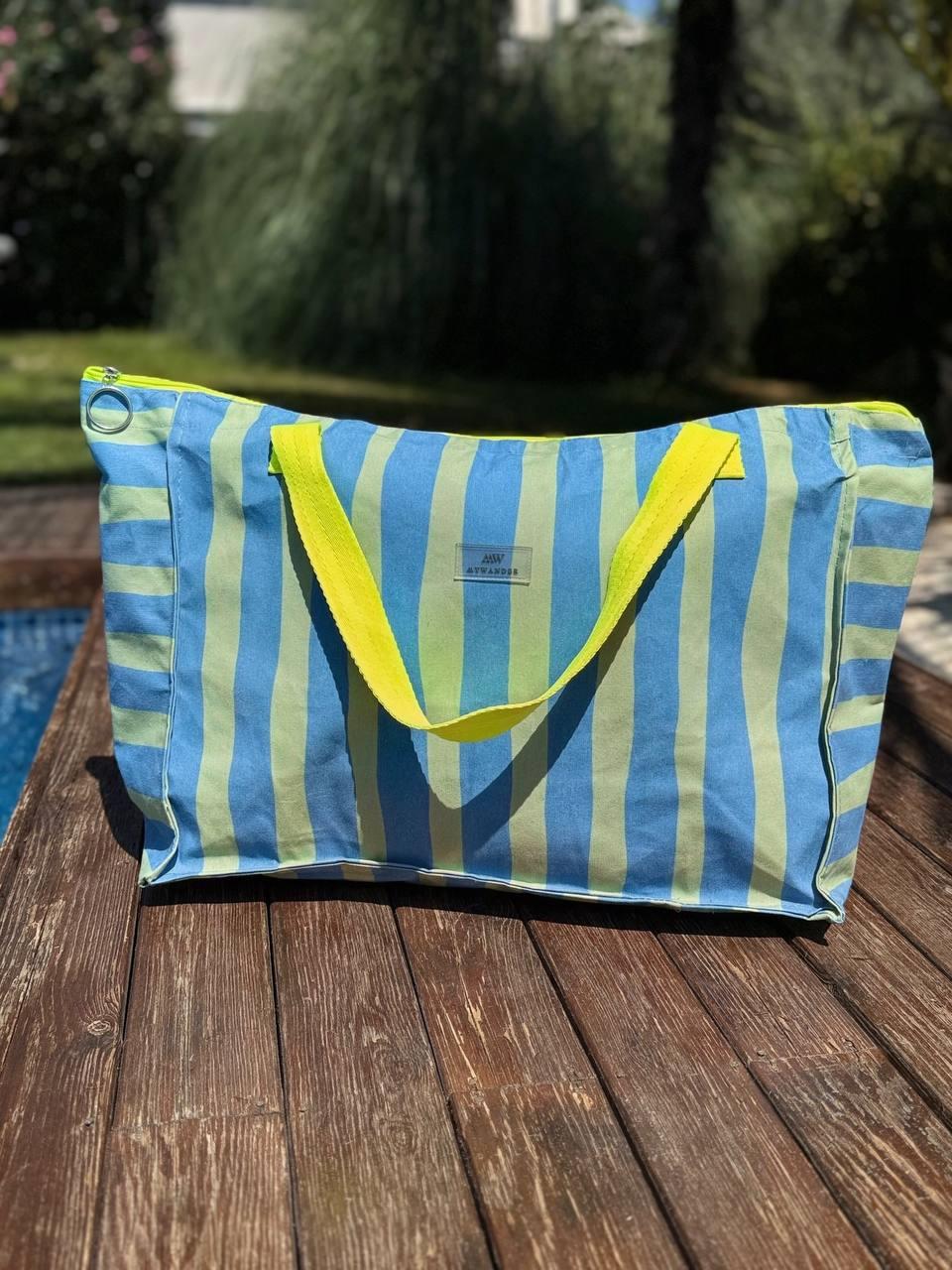 MARİN ÇİZGİLİ NEON SAPLI X-LARGE ÇANTA