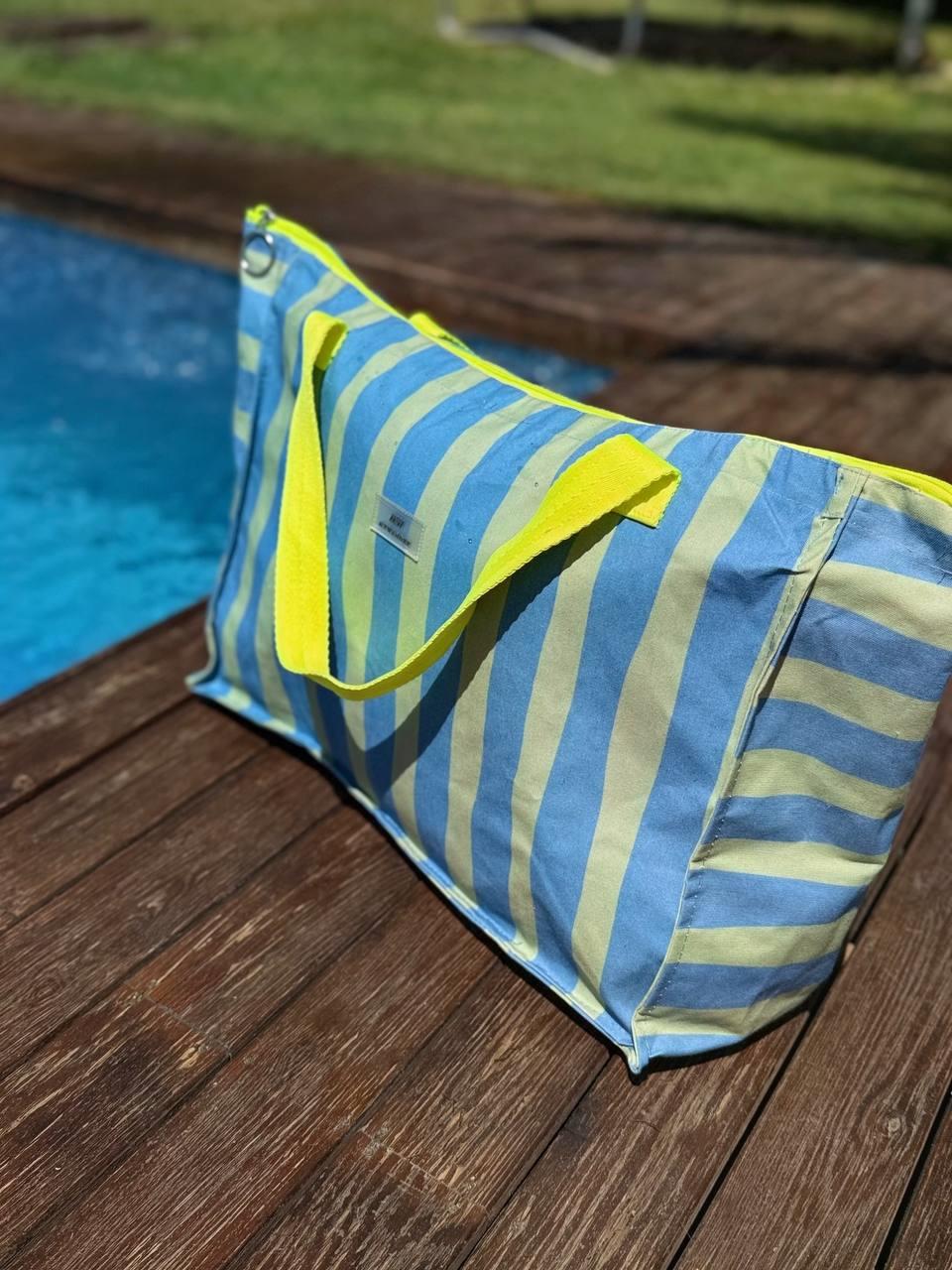 MARİN ÇİZGİLİ NEON SAPLI X-LARGE ÇANTA