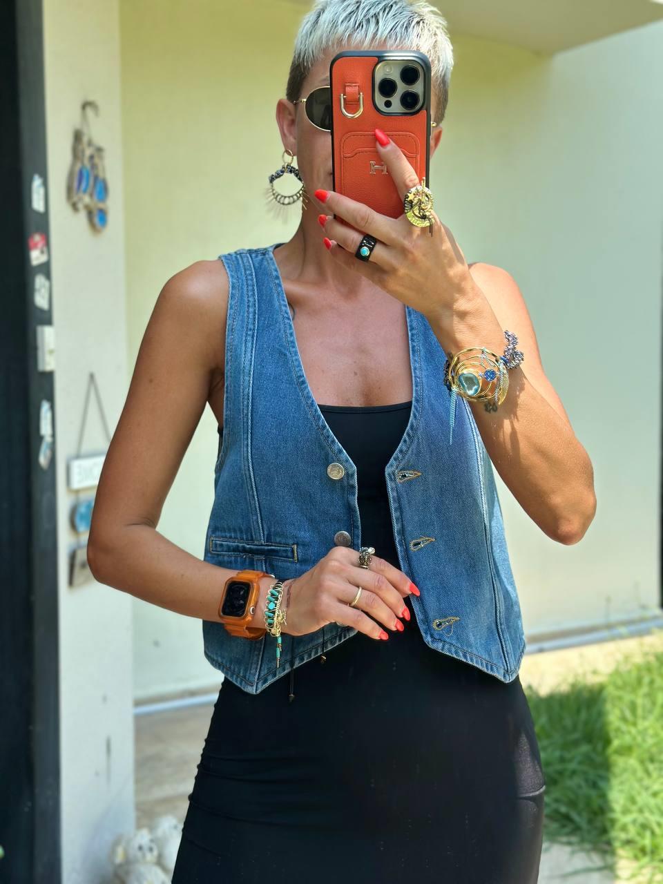 MAVİ CEP GÖRÜNÜMLÜ DENIM YELEK