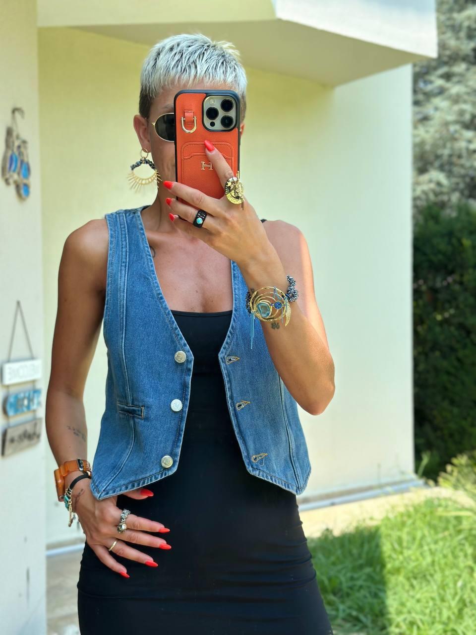 MAVİ CEP GÖRÜNÜMLÜ DENIM YELEK