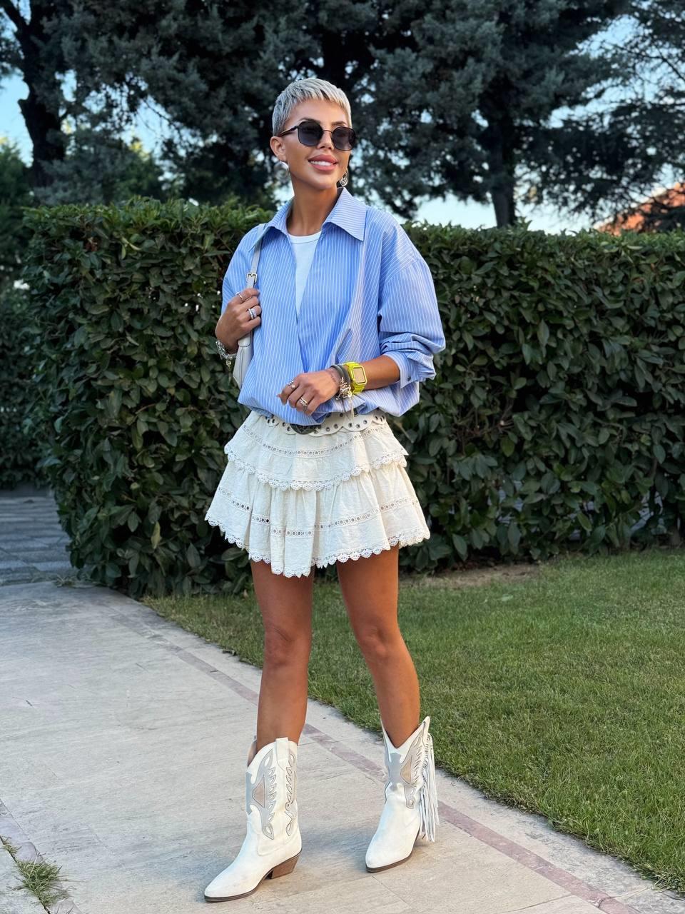 MAVİ ÇİZGİLİ BODY DETAYLI GÖMLEK