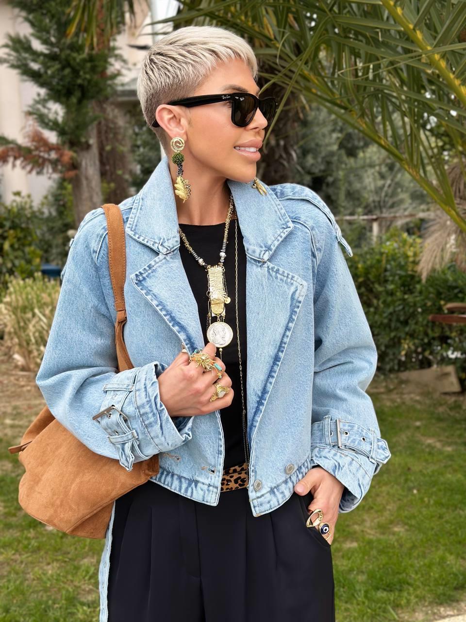 MAVİ LOL MODEL KEMERLİ DENIM CEKET