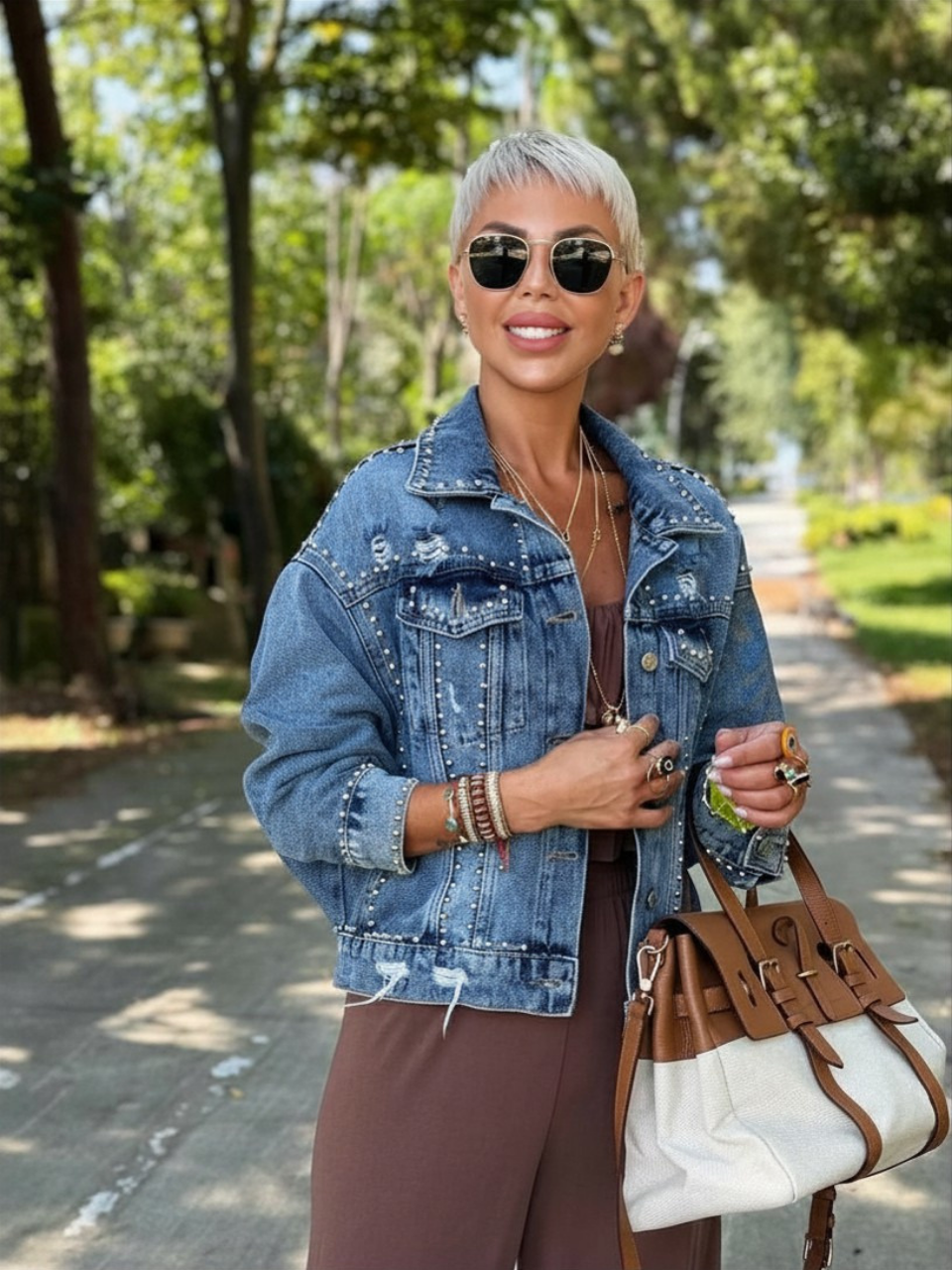 BLUE S.STUDIO LASER-DESIGN DROPPED DENIM JACKET
