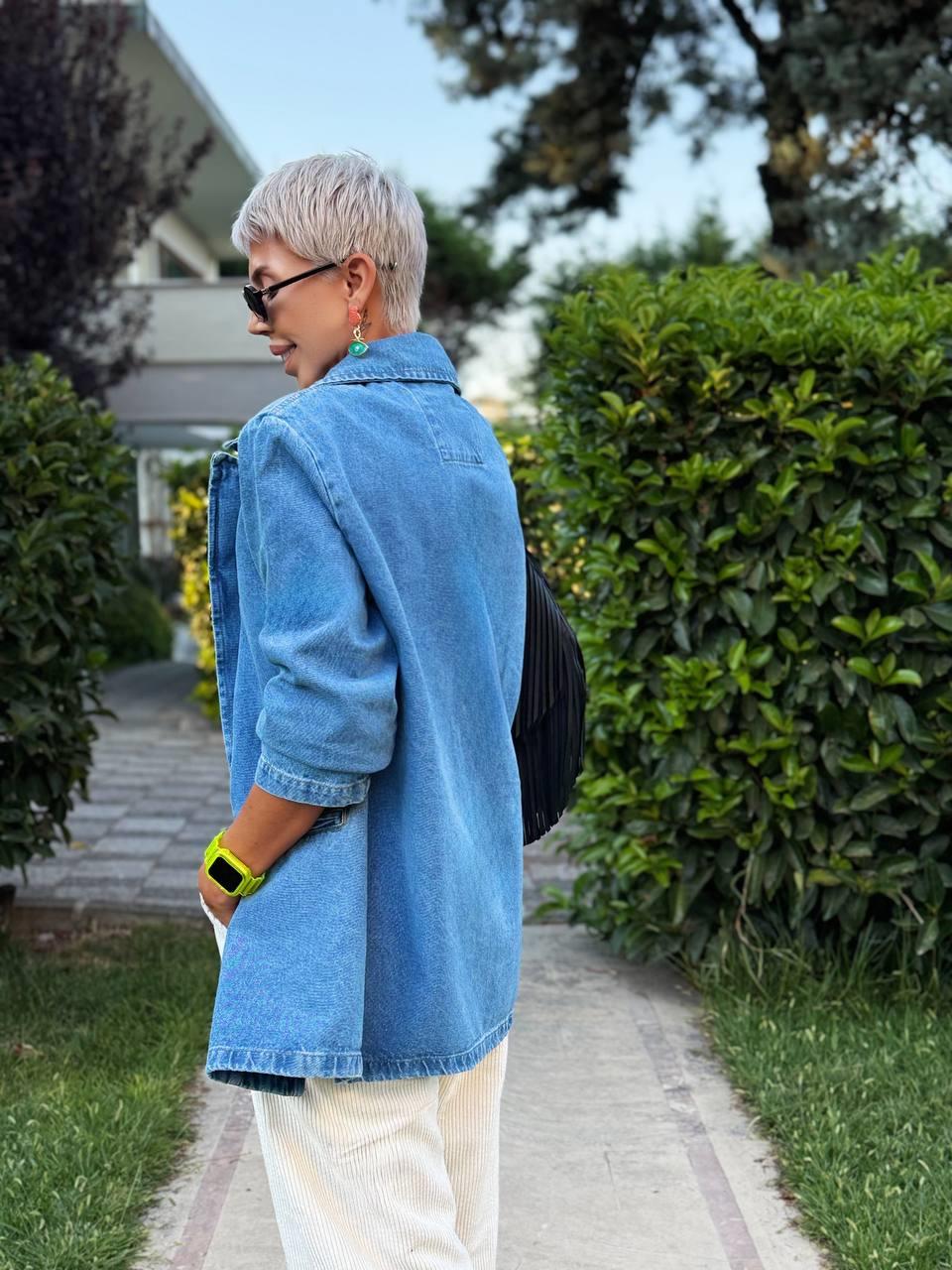 MAVİ VATKALI DENIM BLAZER CEKET