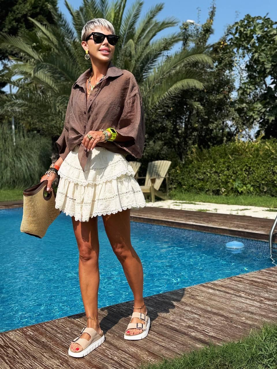 NATURAL KAT KAT GÜPÜRLÜ ŞORT ASTARLI ETEK