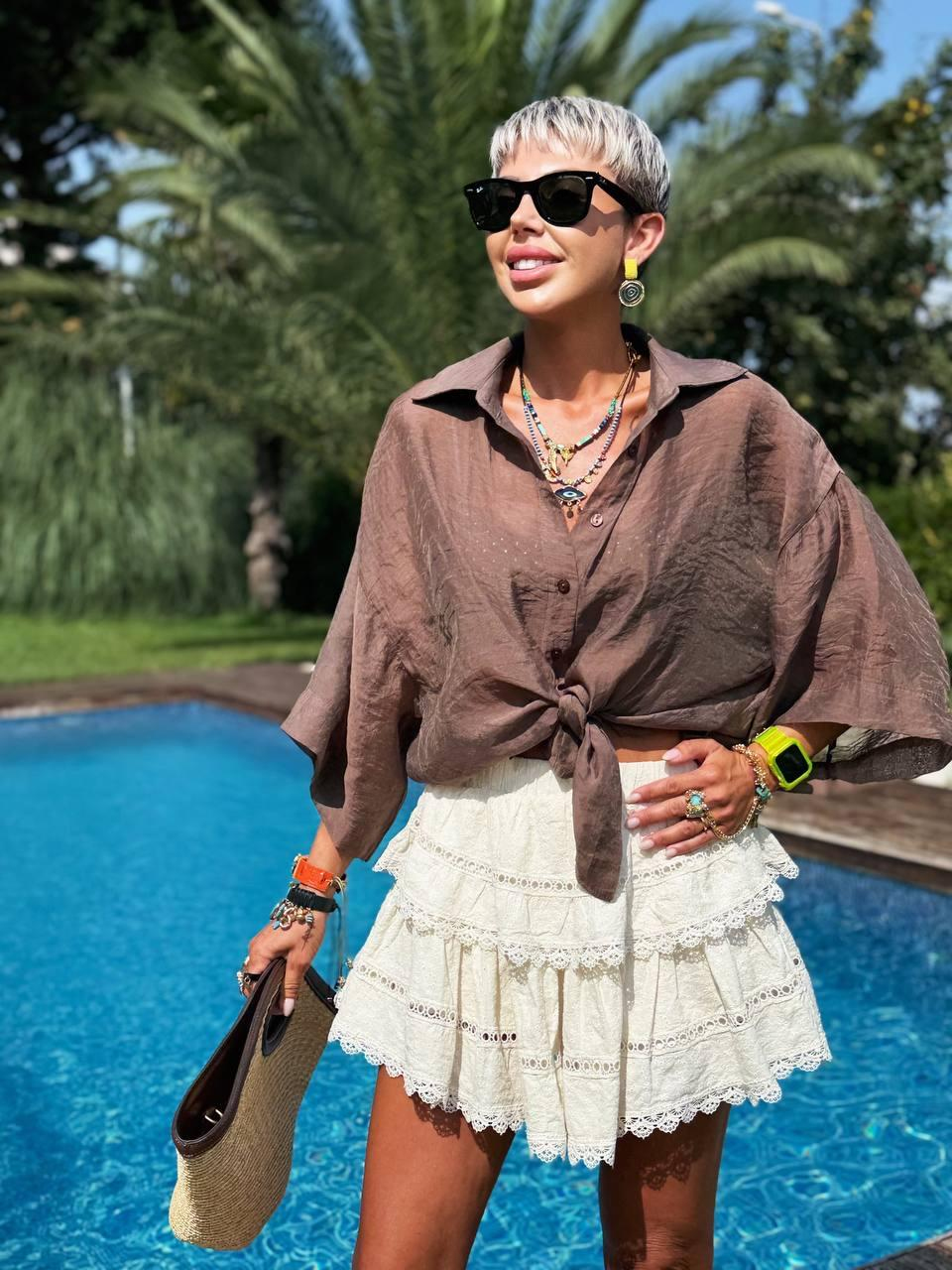 NATURAL KAT KAT GÜPÜRLÜ ŞORT ASTARLI ETEK