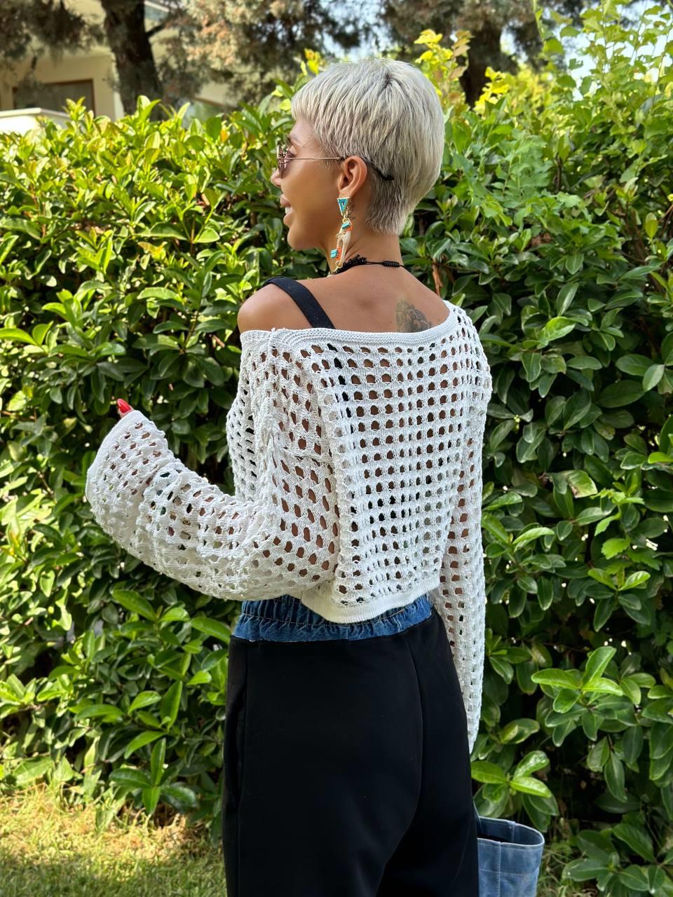 NATURAL RENK AJUR TRİKO CROP