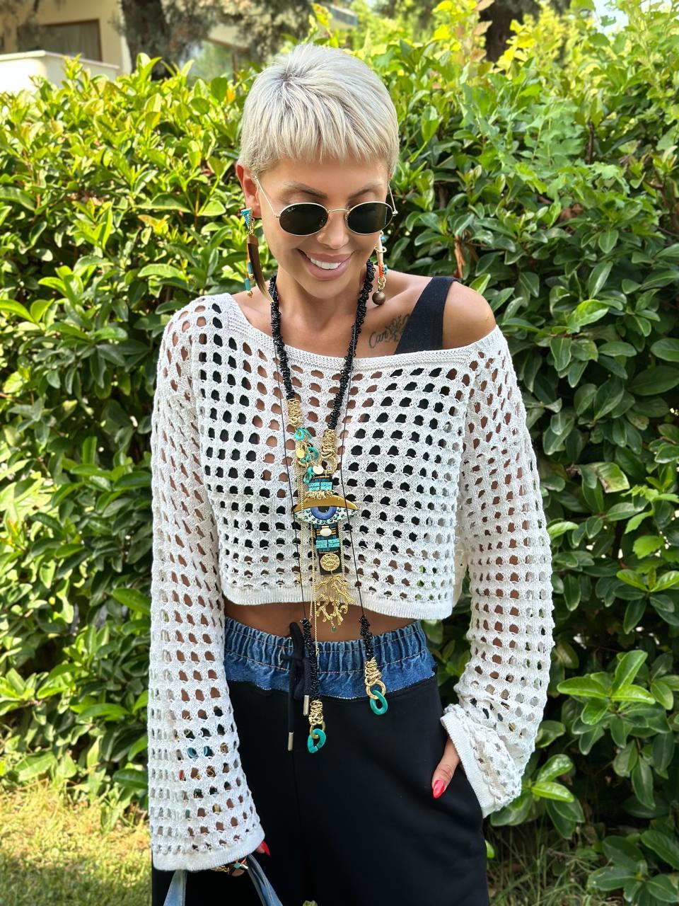 NATURAL RENK AJUR TRİKO CROP
