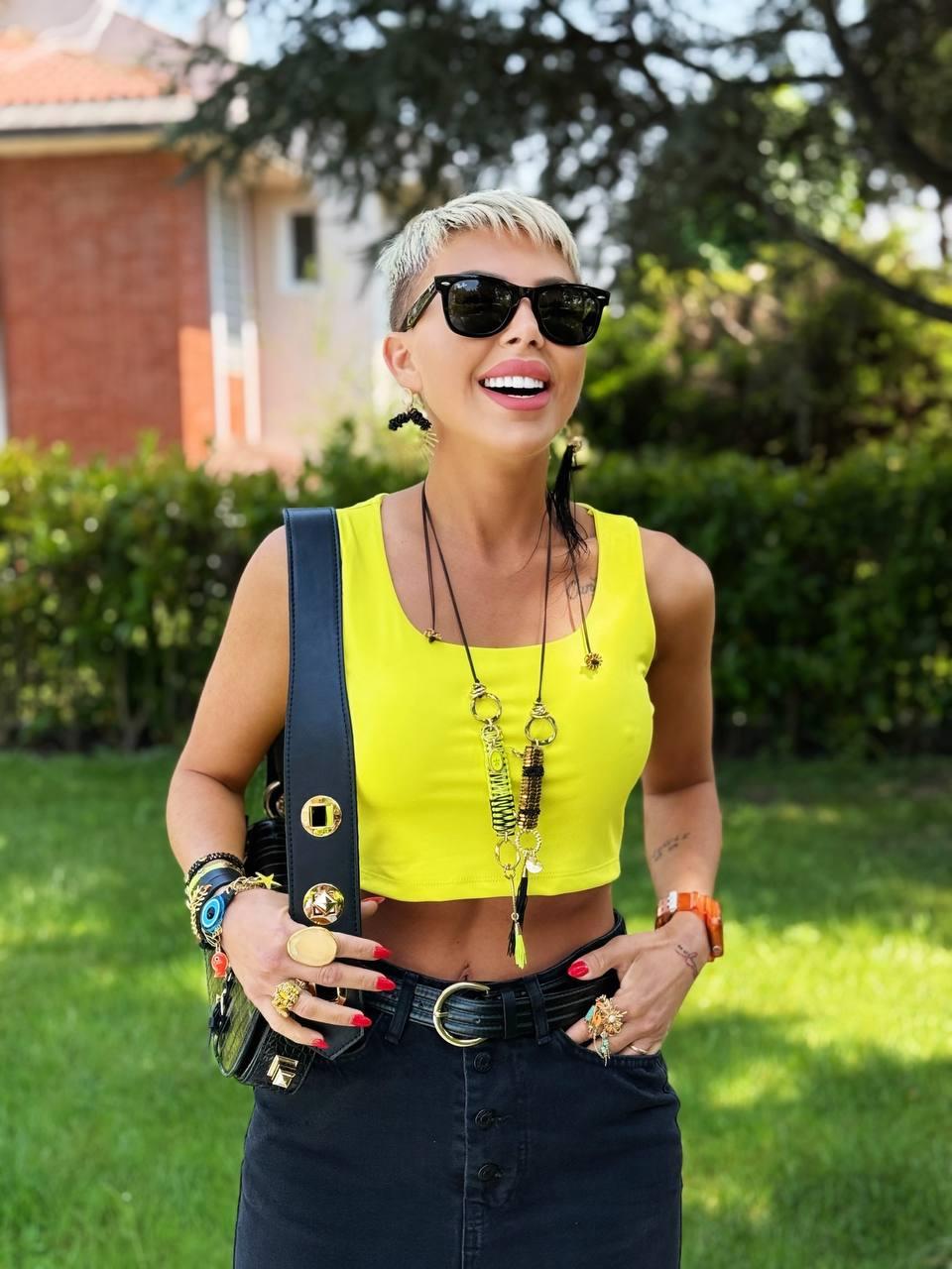 NEON SARI KARE YAKA KOLSUZ CROP