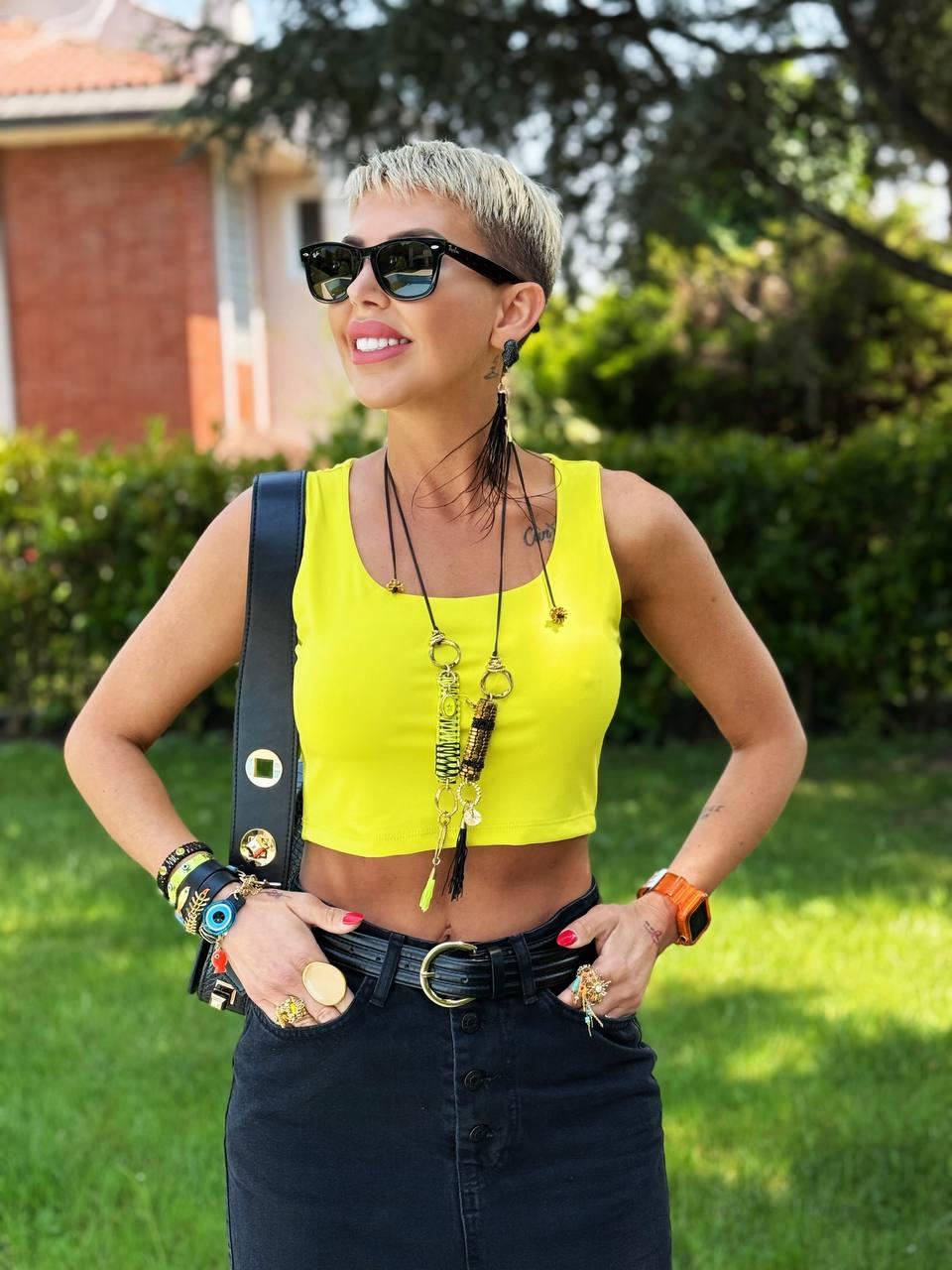 NEON SARI KARE YAKA KOLSUZ CROP