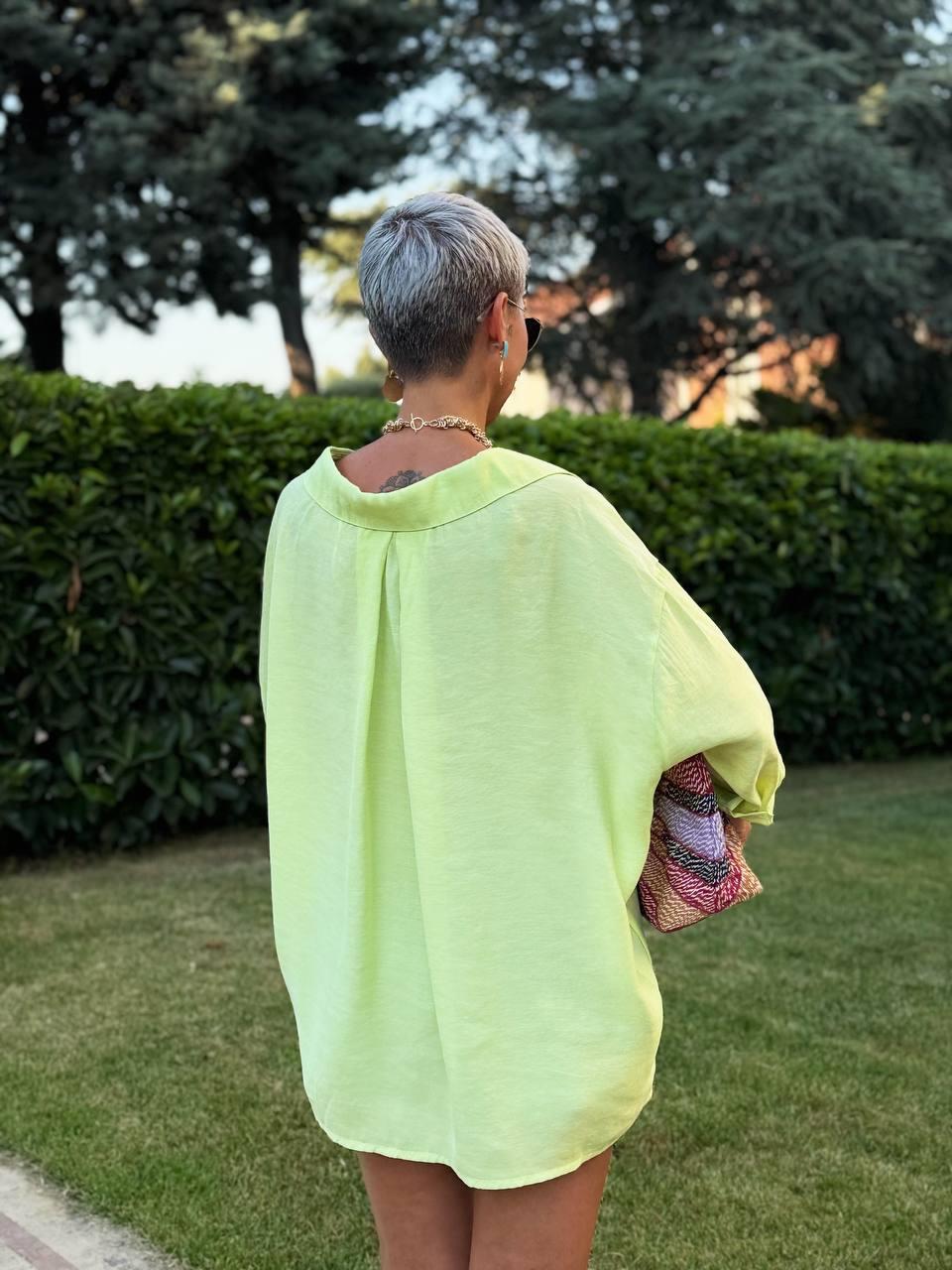 NEON YEŞİL OMZU DÜŞÜK OVERSIZE GÖMLEK 