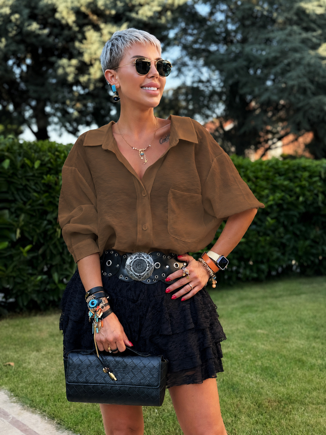 OMZU DÜŞÜK OVERSIZE GÖMLEK (KAHVE)