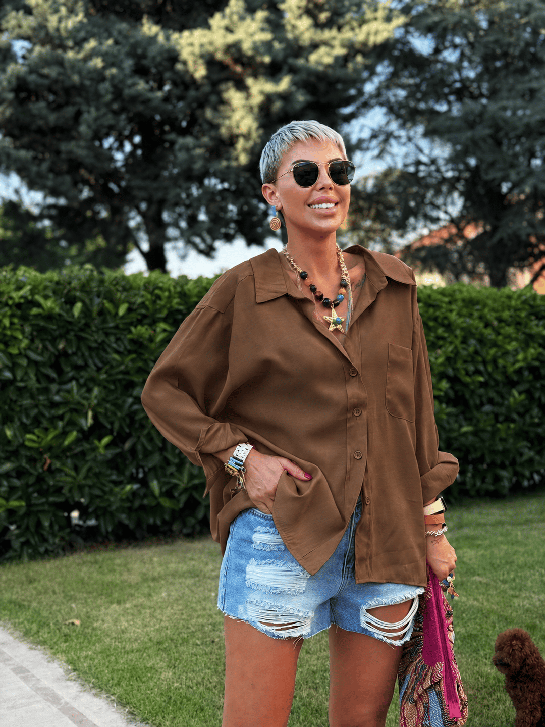 OMZU DÜŞÜK OVERSIZE GÖMLEK (KAHVE)
