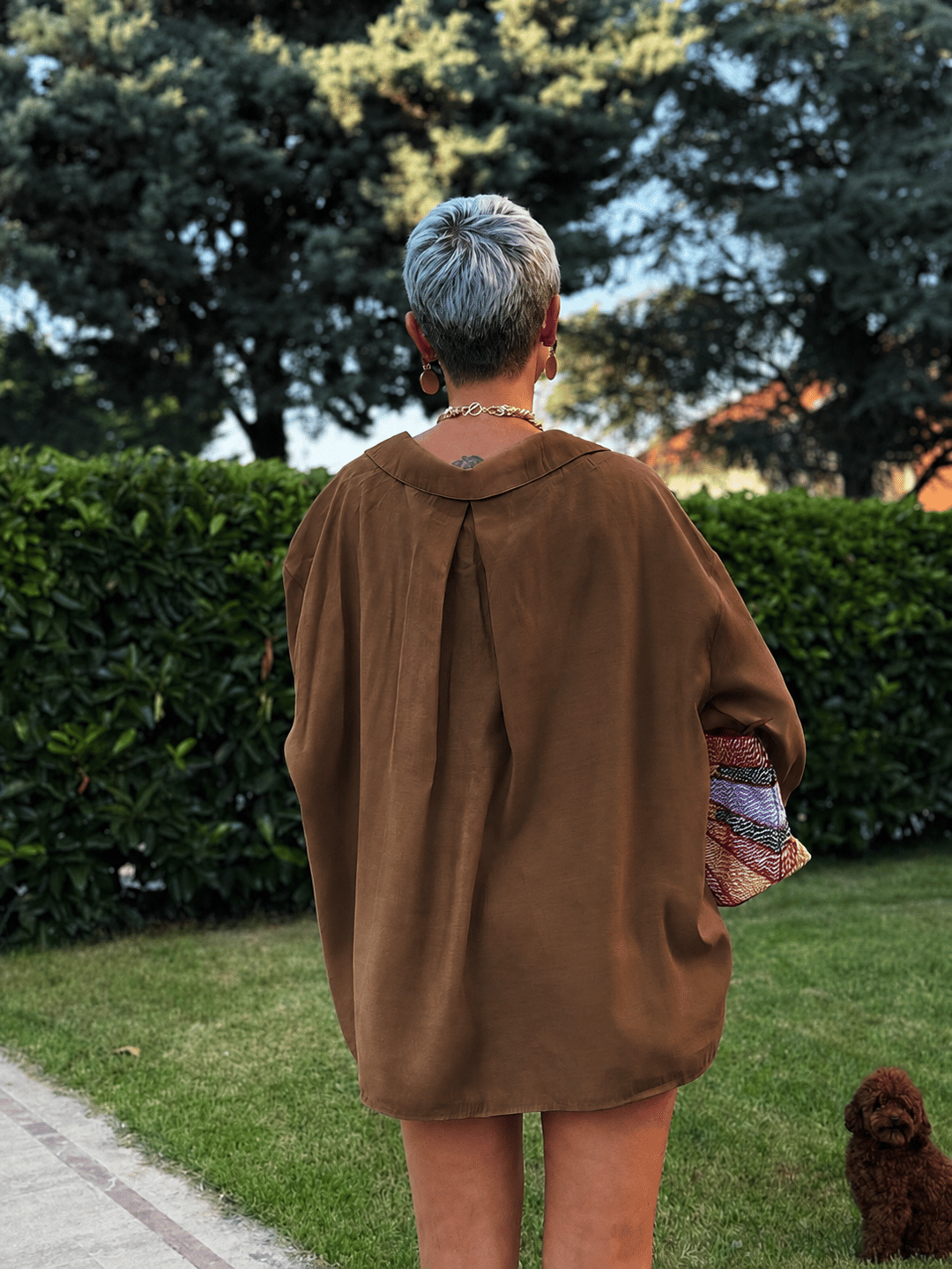 OMZU DÜŞÜK OVERSIZE GÖMLEK (KAHVE)