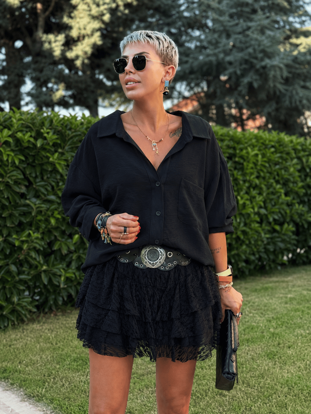 OMZU DÜŞÜK OVERSIZE GÖMLEK (SİYAH)