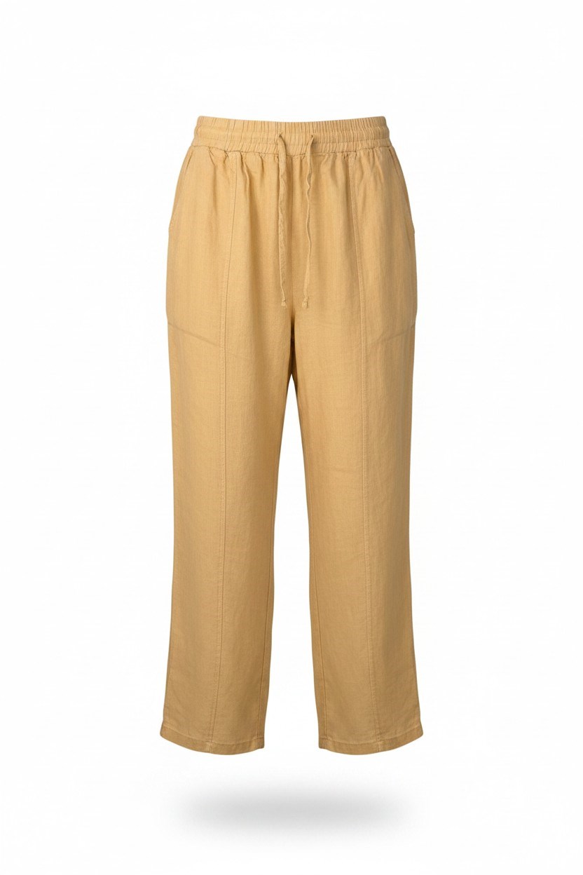 ÖNÜ DİKİŞLİ KETEN PANTOLON SARI