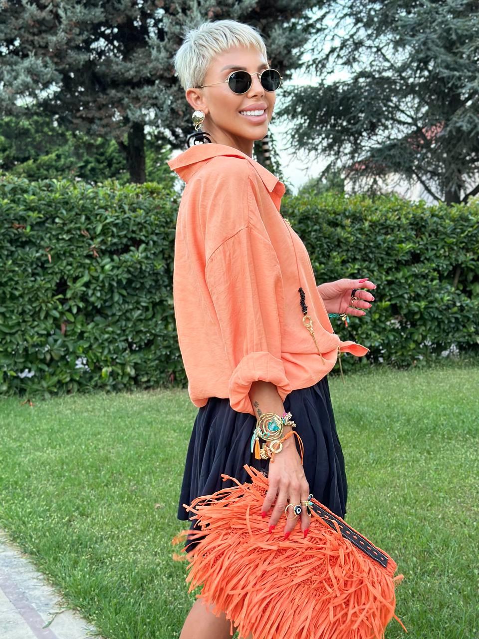 ORANJ OMZU DÜŞÜK OVERSIZE GÖMLEK