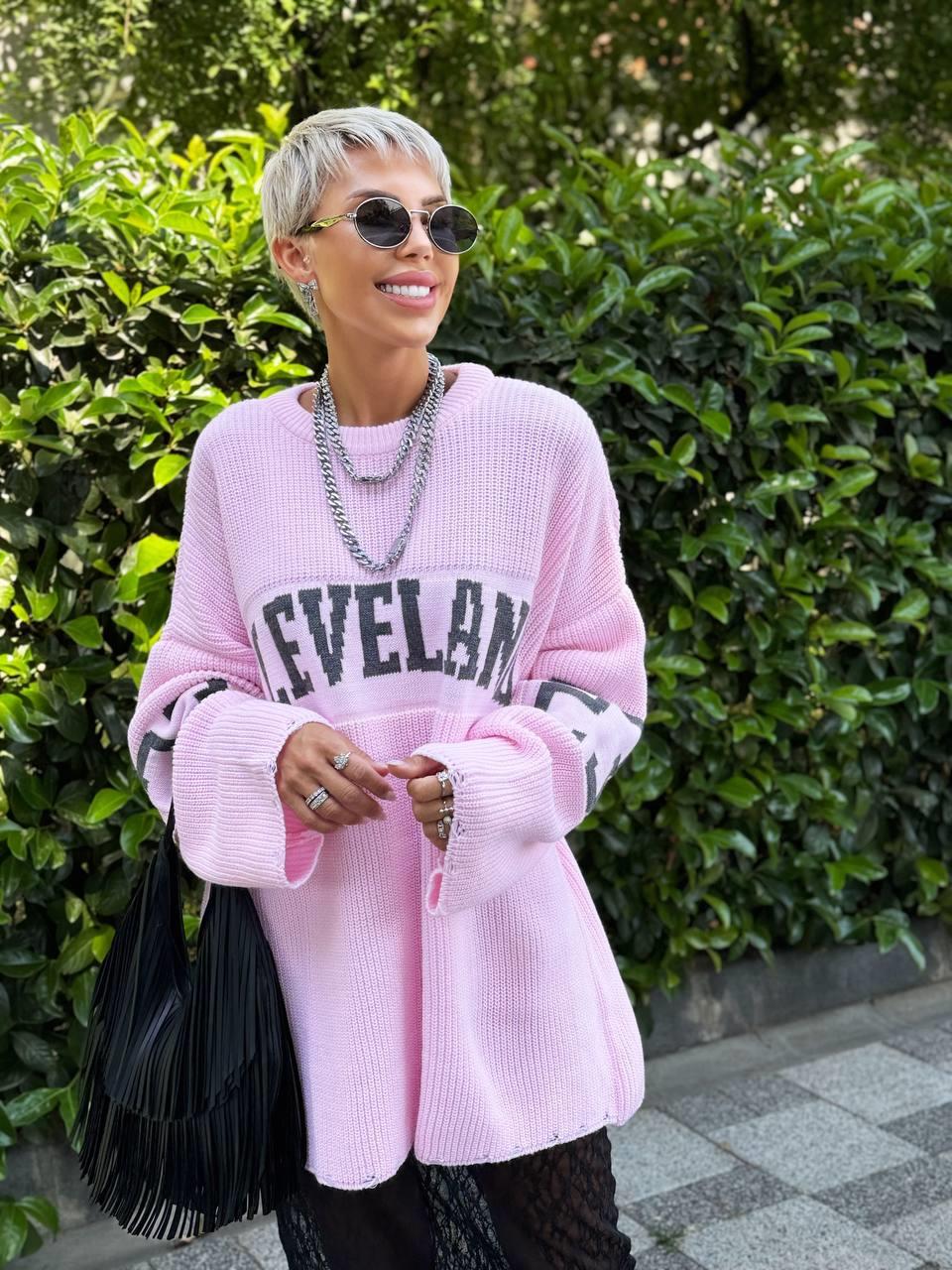 PEMBE CLEVELAND OVERSIZE TRİKO KAZAK