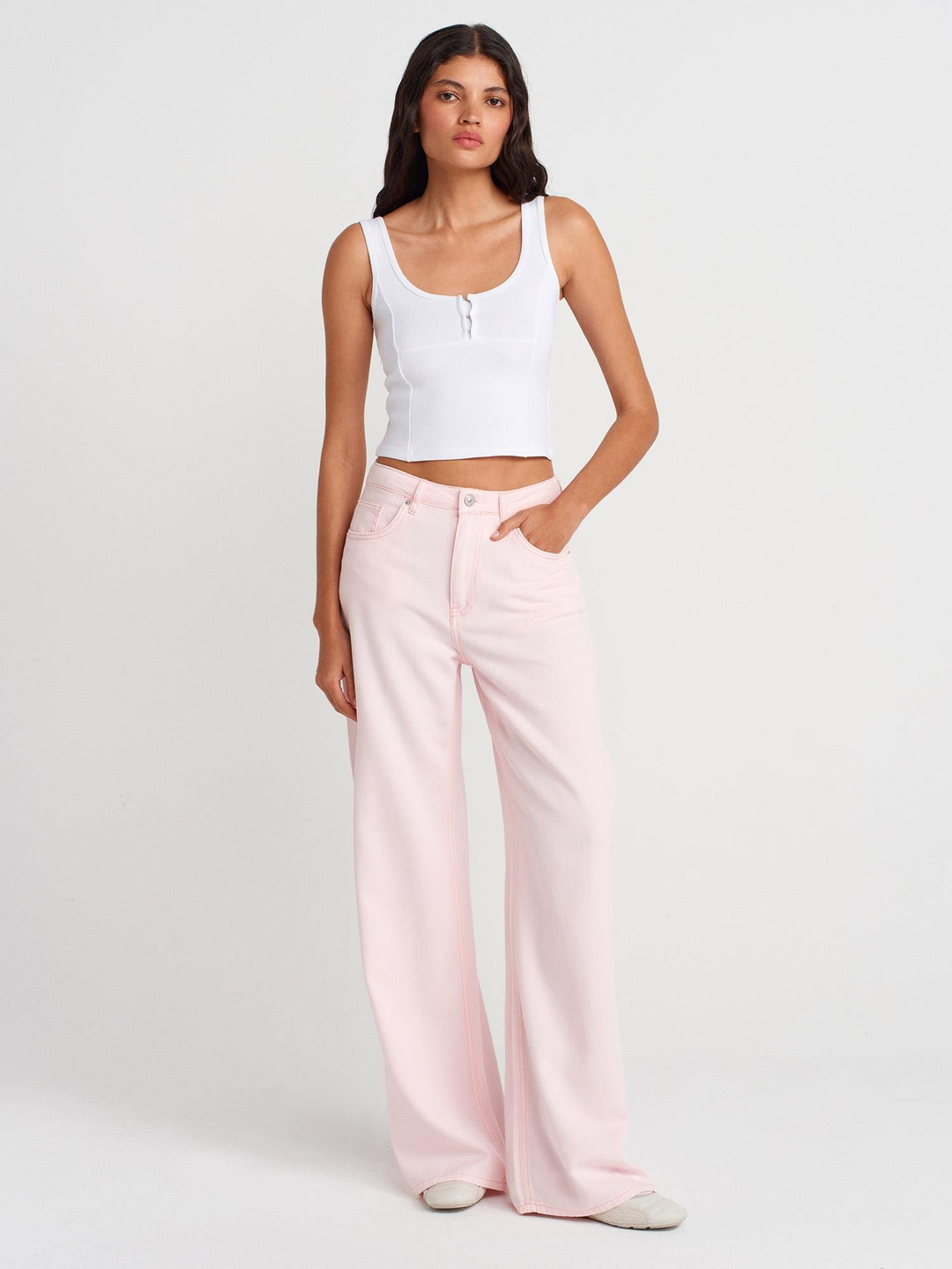 PEMBE TENCEL DENİM PANTOLON