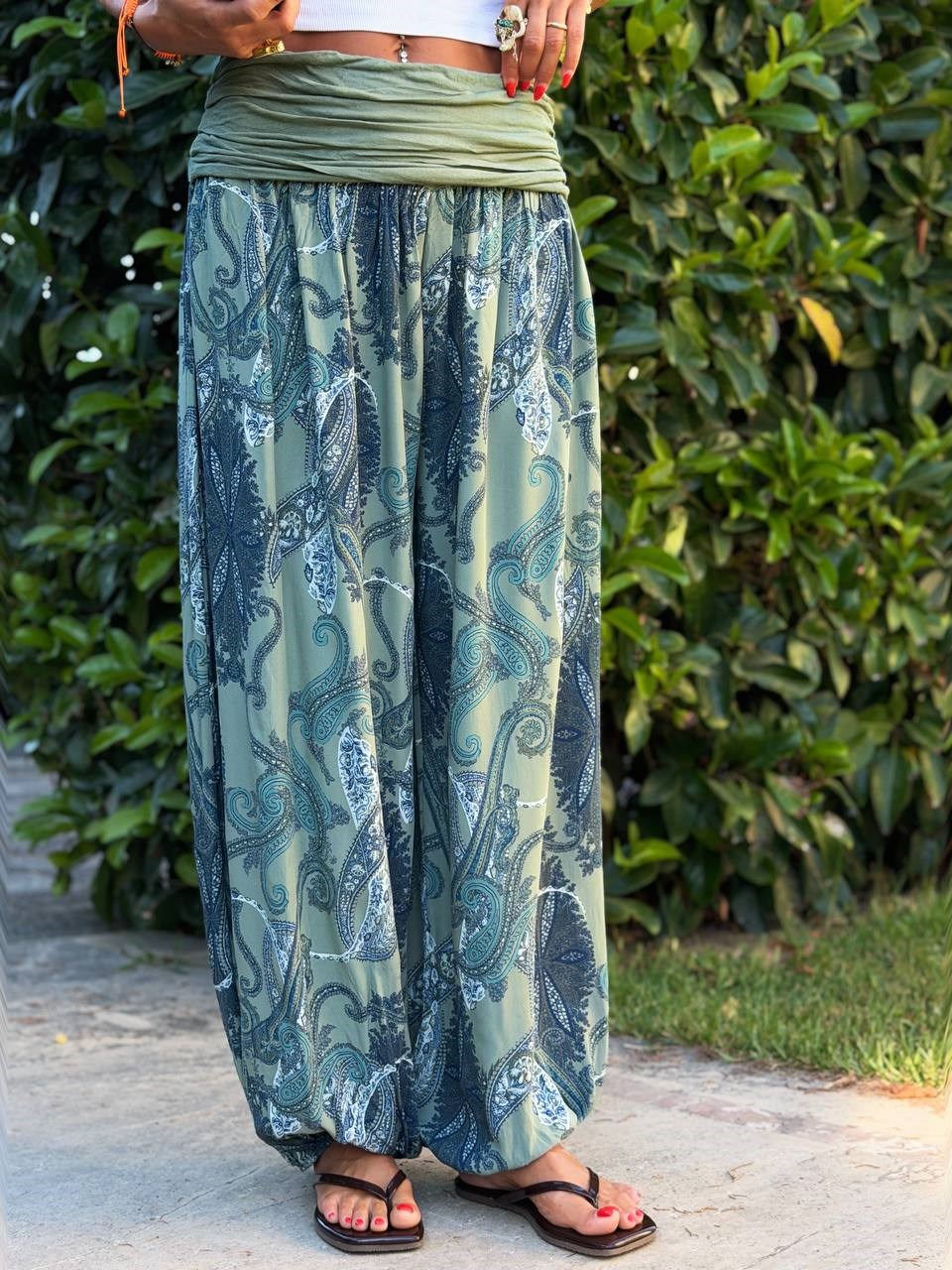 HAKİ ŞAL DESEN İTHAL ŞALVAR PANTOLON