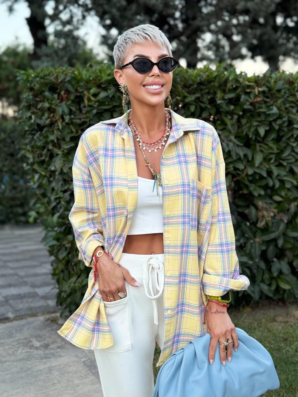 SARI EKOSE DENSENLİ GÖMLEK