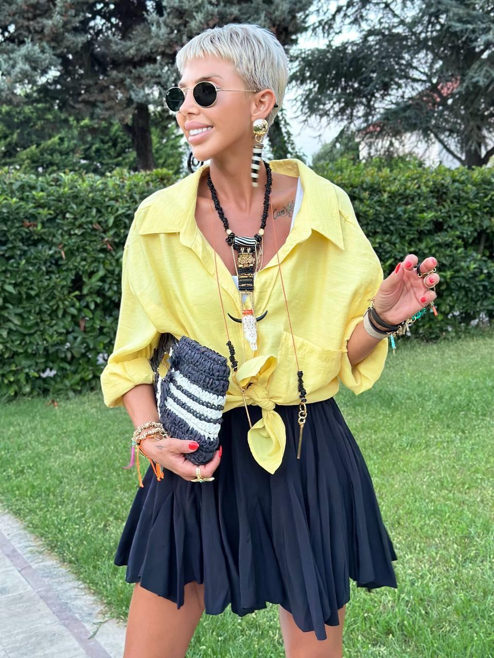 SARI OMZU DÜŞÜK OVERSIZE GÖMLEK 