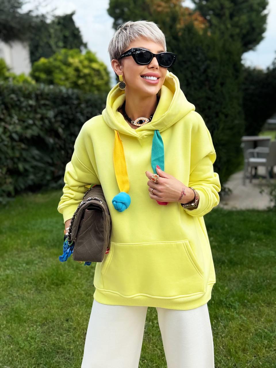 SARI S.STUDIO RENKLİ İPLİ HOODIE