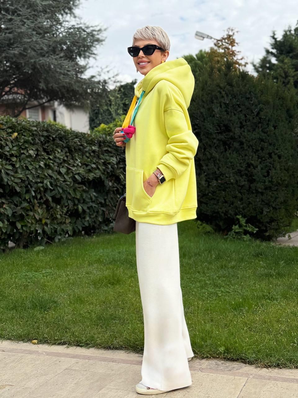 SARI S.STUDIO RENKLİ İPLİ HOODIE