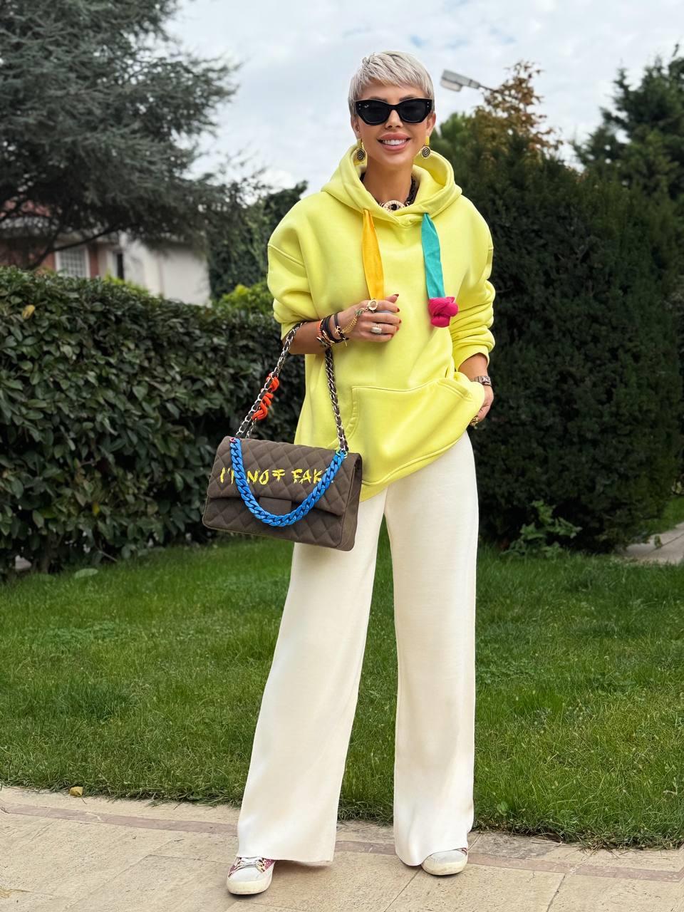 SARI S.STUDIO RENKLİ İPLİ HOODIE