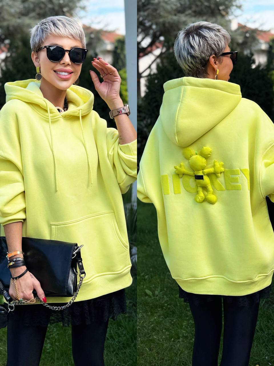 SARI S.STUDIO MICKEY TASARIM HOODİE