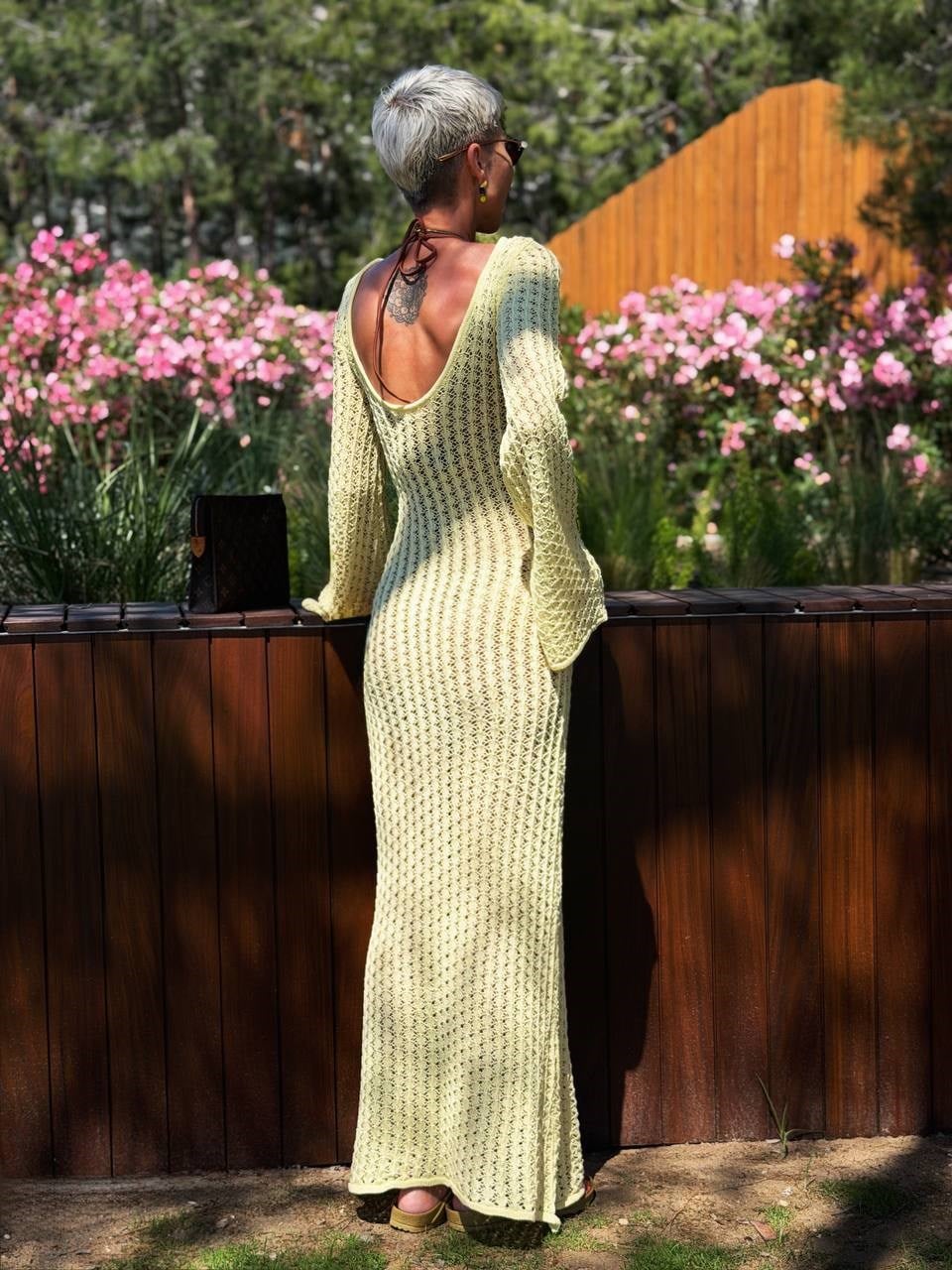 SARI S.STUDIO GOLD TOKA DETAY AJUR TRİKO ELBİSE