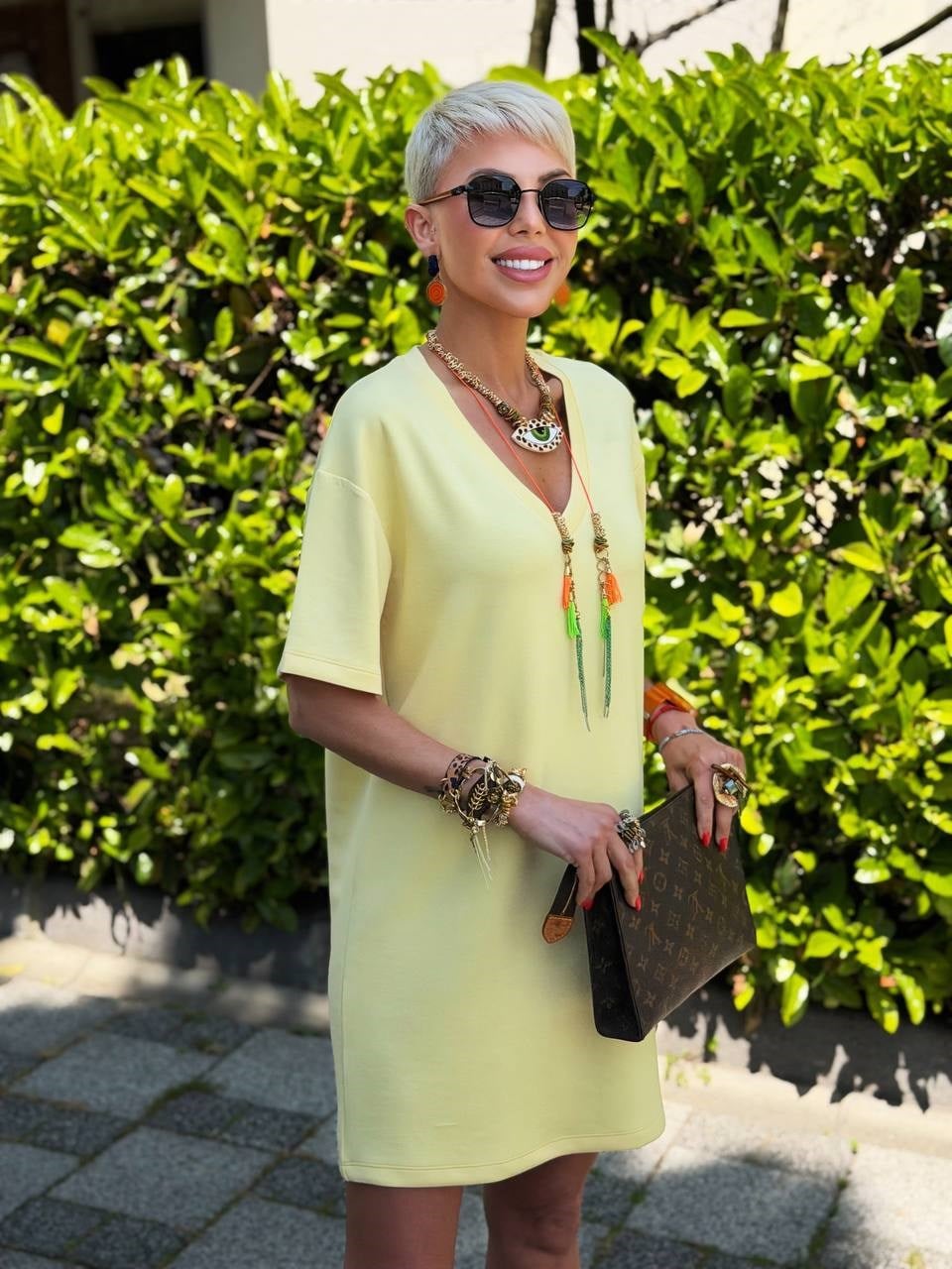 SARI S.STUDIO V YAKA BASIC MODAL ELBİSE