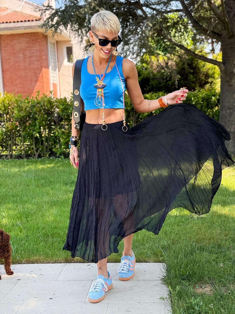 SİYAH ASTARLI ASİMETRİK ŞİFON ETEK