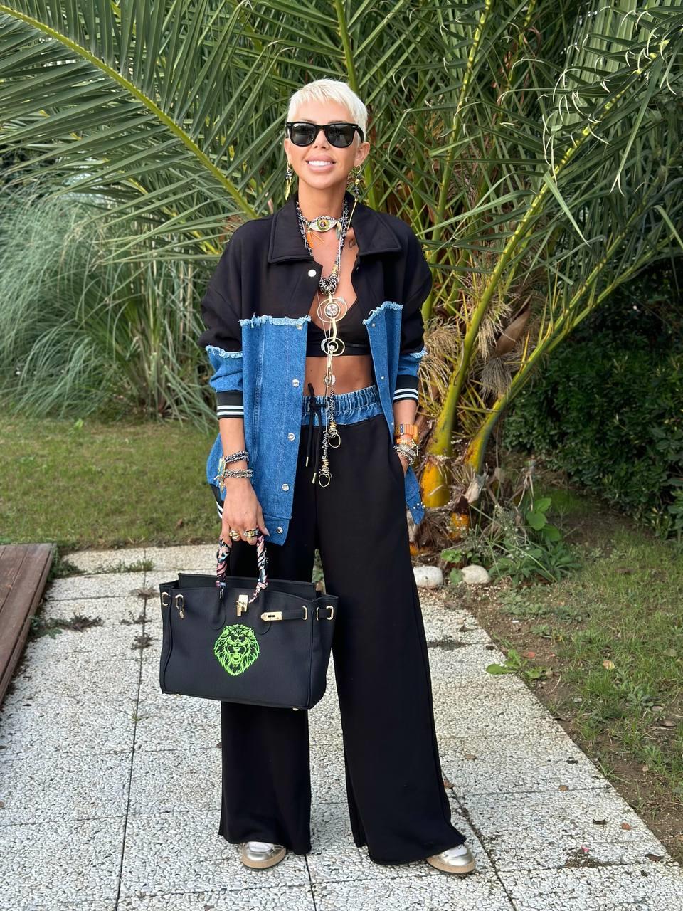 SİYAH BELİ DENIM DETAY PALAZZO PANTOLON 