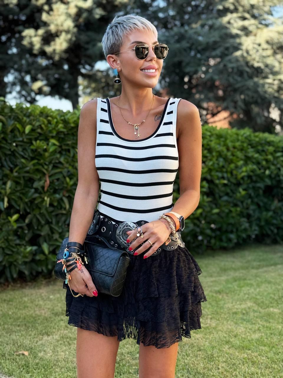 SİYAH-BEYAZ ÇİZGİLİ S.STUDIO ÖN ARKA U YAKA ATLET