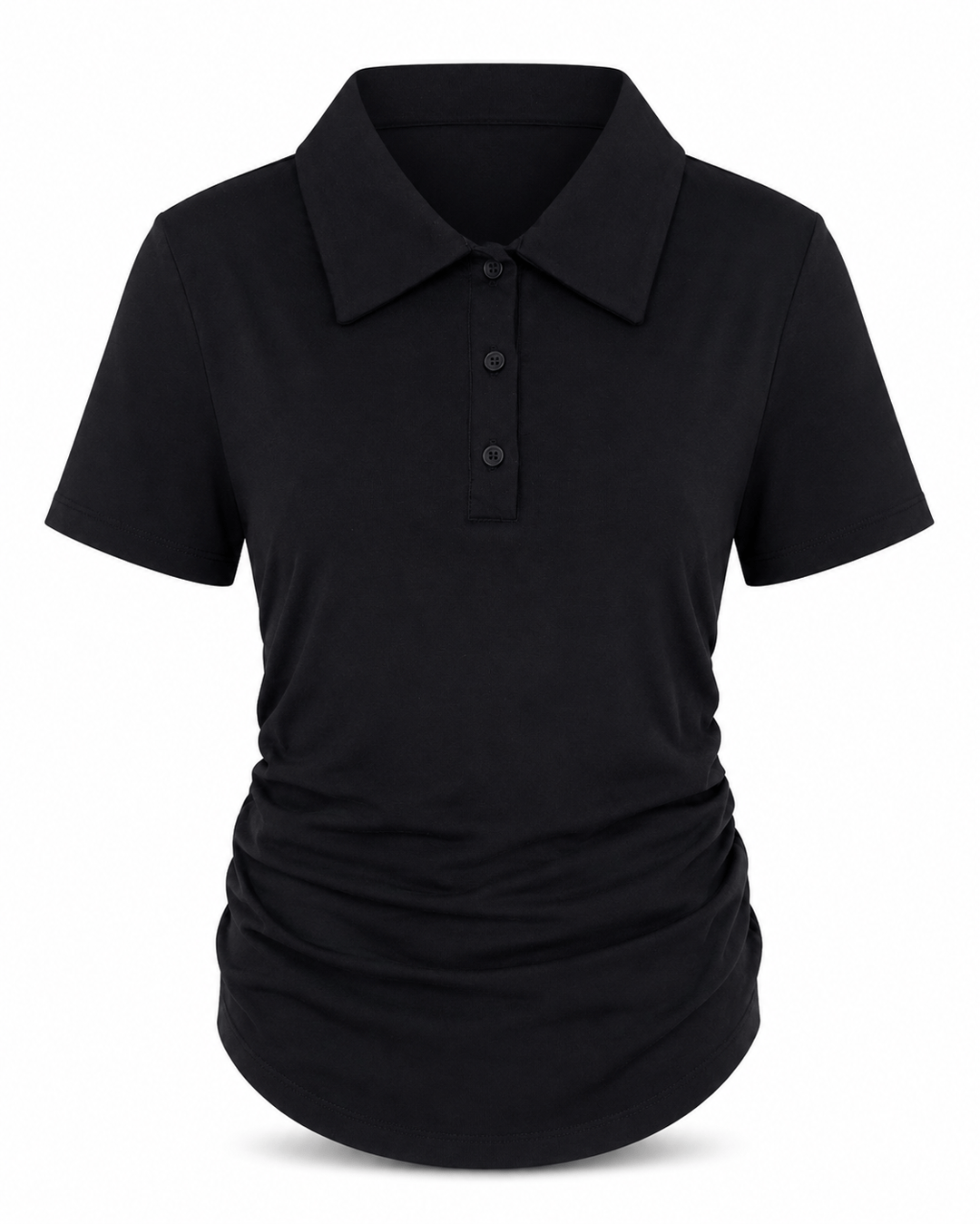 SİYAH BÜZGÜ DETAY POLO YAKA TOP
