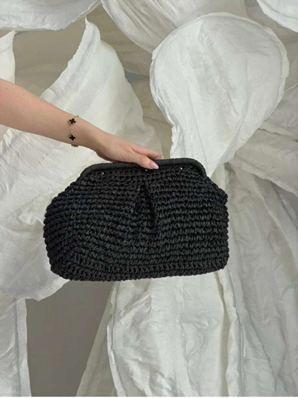SİYAH CLUTCH BÜYÜK BOY ZİNCİRLİ HASIR ÇANTA