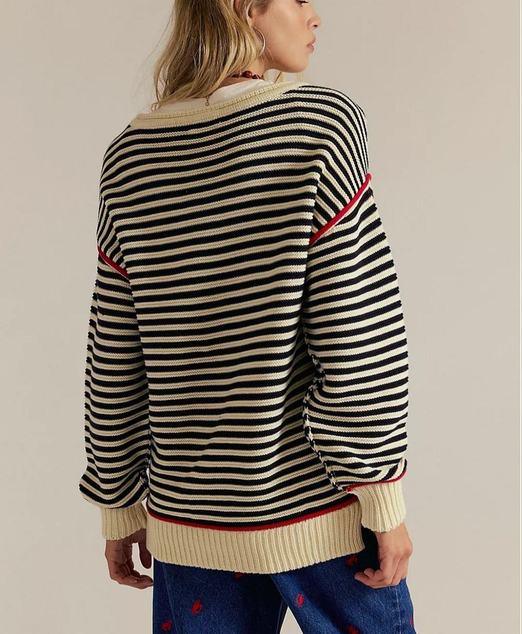 SİYAH EKRU ÇİZGİLİ TRİKO KAZAK