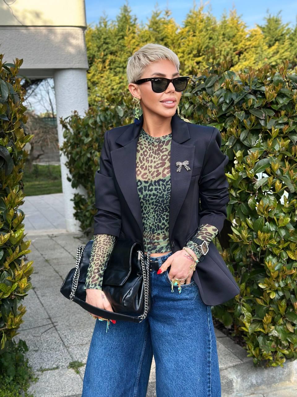 SİYAH İÇİ BASKILI KURDELE DETAY BLAZER CEKET