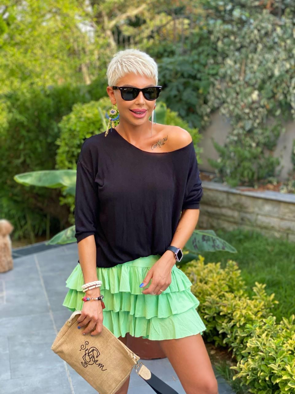 BLACK BOAT-NECK MERCERIZED BLOUSE