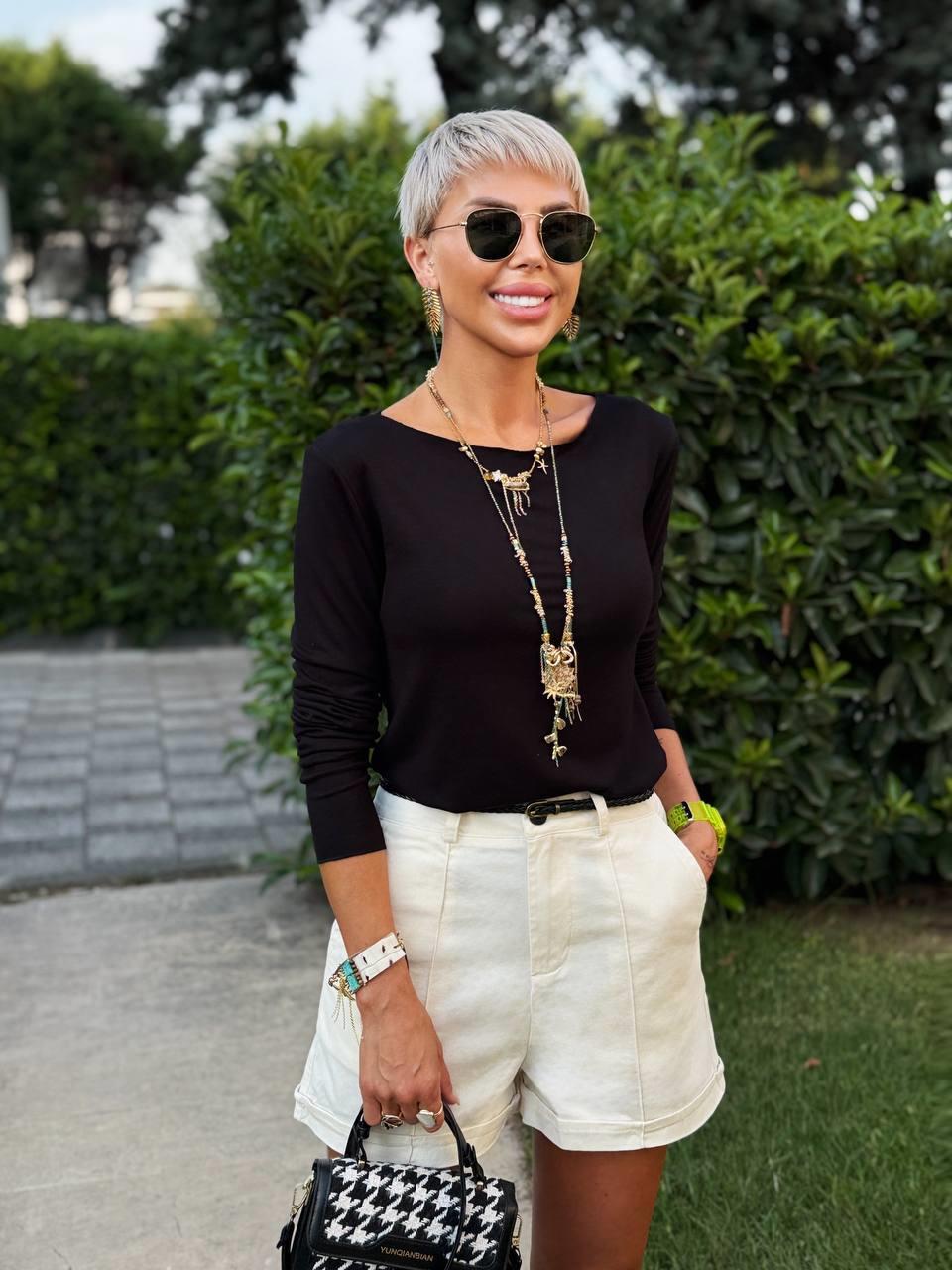 SİYAH KAYIK YAKA PREMIUM BLUZ