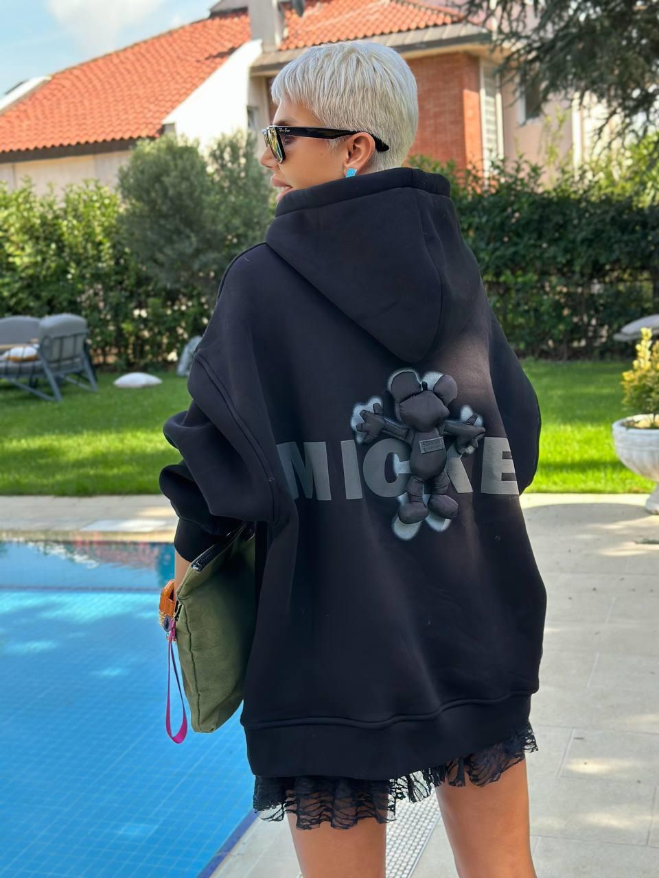 SİYAH MICKEY TASARIM HOODİE 